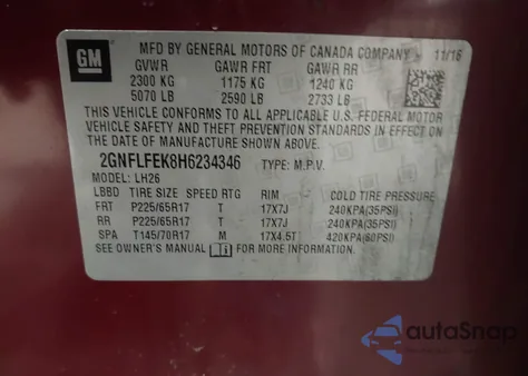 2017 Chevrolet Equinox Lt from USA, damaged, VIN 2GNFLFEK8H6234346